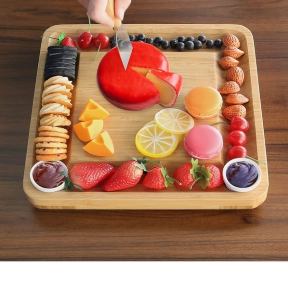 VaéFae Cheese Board, Bamboo Charcuterie Board, w/knives, forks, Ceramic bowls - Picture 5 of 8